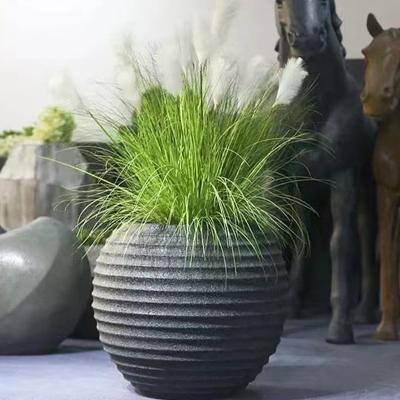 China Elegant Striped Fiberglass Flowerpot Vase Fiberglass Indoor Outdoor Creative Gardening Decorative Flower Pot for sale