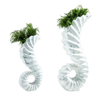 China Eco-Freindly Customized Seahorse Style Modern Fiberglass Flower Pot Decorated in Outdoor Hotel Garden for sale