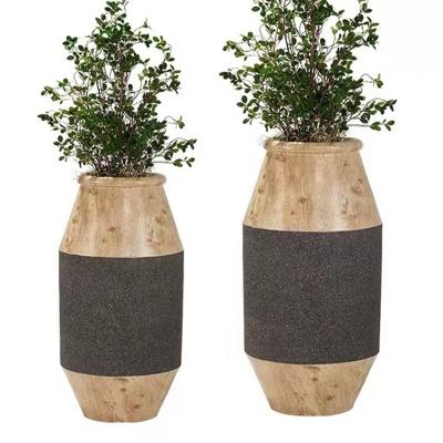 China Stable European Style Wood Grain Fiberglass Flower Pots Can Be Customized Color Size Flower Pots for sale