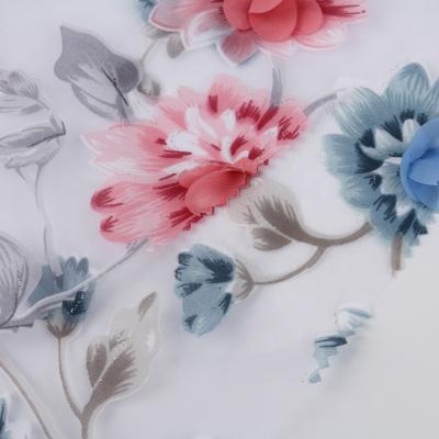 China Large visocse embroidery organza fabric fabric 3d stock floral organza fabric anti-static for sale