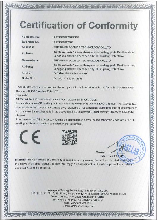 CE - Shenzhen Bozhida Technology Co., Ltd.