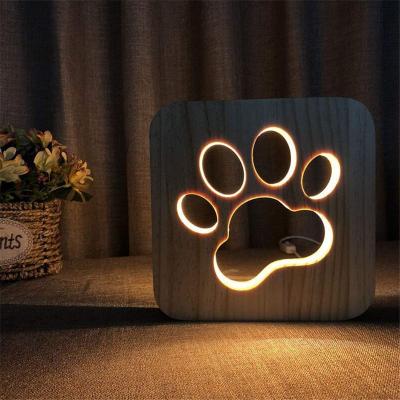 China Modern Wooden LED Bedside Lamp Night Light Bedroom Table Lamp Carving Lamp, Gifts for Pet Lover, USB Powered for sale