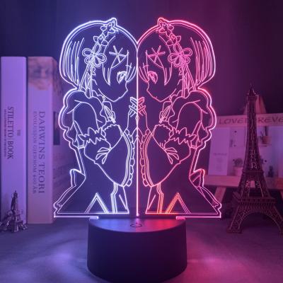 China TW-2366 Modern Anime 3d Lamp rem and Ram From Re Zero Starting Life in Another World Acrylic 3D LED Desk Lamp for Birthday Gift for sale