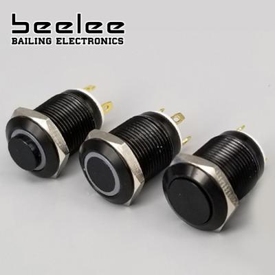 China 16mm Momentary Push Button Switch Black Metal with LED BL-PBM-16M15-FS-RXX-XX-S for sale