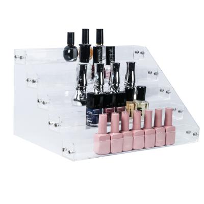 China Sustainable Custom 5 layer clear luxury tabletop acrylic finger oil rack nail polish display stand holder counter lipstick display rack for sale