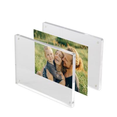 China Decoration 2022 Free Stand Clear mini Acrylic Cylinder Picture Frame Double sided Magnet gift small Photo Frame Desktop Display for sale