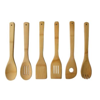 China Sustainable Kitchen Utensil Bamboo Flatware Set 30cm Cooking Spoon Set Flat Fork Spatula Turner With Anti-Slip Heat Resistant Handle for sale