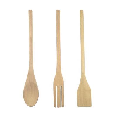 China 3PCS Kitchenware Cooking Utensil 25cm Sustainable Solid Wood Set Tools Instrument Spoon Fork Spatula for sale