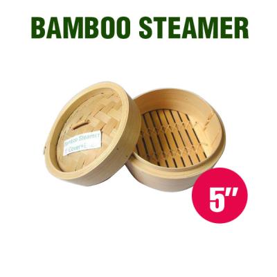 China 5 Inch Dim Sum Bao Dumpling Natural Food Steaming Basket Sustainable Bamboo Kitchenware Household Items Bamboo Steamer Cooking Pot for sale