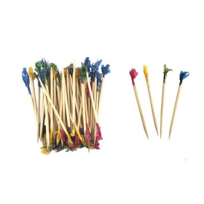 China Wooden Frilly Pick Food Stick Fruit Pick One End Headed With Color Decorative Tail For Bar KTV 68mm Cocktail for sale