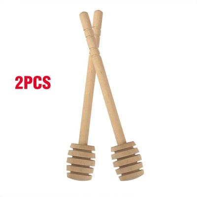 China 2PCS Honey Frizzler Hardwood Honey Dipper Wooden Stiring Spoon Viable Solid Wooden Kitchen Utensils for sale