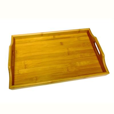 China Eco-Friendly Bamboo Tray Table Serving Tray For Breakfast, Drinking, Rectangle Natural Bamboo Coffee Tray With Handle for sale