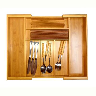 China High Quality Viable Adjustable Bamboo Tray Set 7 Compartments Bamboo Cutlery Drawer Utensil Holder for sale