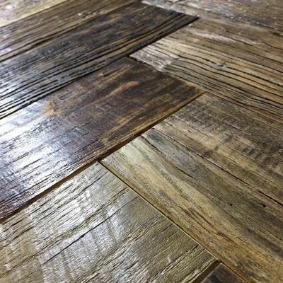 China Europen Reclaimed Elm Hardwood Wide Plank Herringbone Wood Flooring for sale