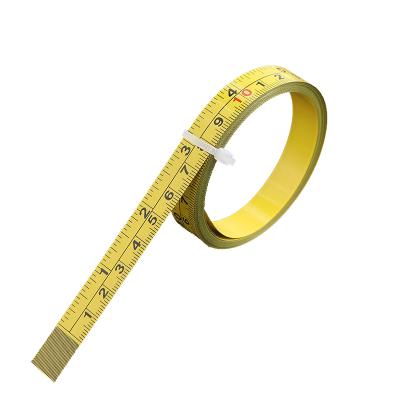 China 1M-5M Yellow White Self-Adhesive Tailor's Tape Seam Measure Chart Saw Woodworking Left Right Tools Steel Strong Sticky Tape Measure for sale