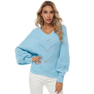 China Hot Selling Anti-wrinkle Fashion Ladies V-Neckline Chill Batwing Sleeve Pullover Heart Knitted Sweater for sale