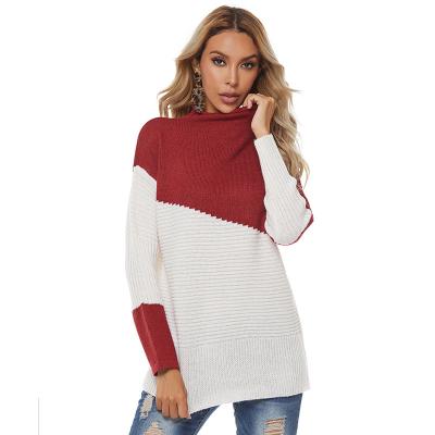 China Anti-Wrinkle Customized Autumn Winter Women Long Sleeve Two Color Round Neck Sweater Mock Neck Computer Knit Sweater for sale