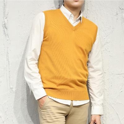 China Factory Good Quality Anti-wrinkle V-neck Solid Color Sleeveless Orange Yellow Yellow Sweater Knitted Mens Vests for sale