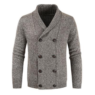 China Custom Wholesale Fashion Autumn Thick Turn-Down Collar Double Breasted Winter Anti-wrinkle Knit Sweater Men Cardigan Overcoat for sale