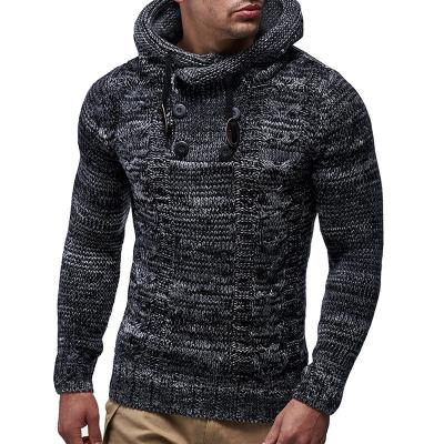 China Factory Wholesale Anti-wrinkle Winter Fashion Cable Pattern Casual Hooded Turtle Neck Black Knit Tops Chunky Thick Mens Sweater for sale