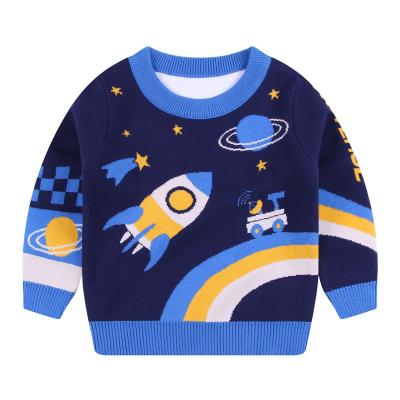 China Stylish Starry Pattern Design Anti-wrinkle Winter Sky Crewneck Pullover Cotton Dark Blue Planet Children Unisex Chunky Sweater for sale