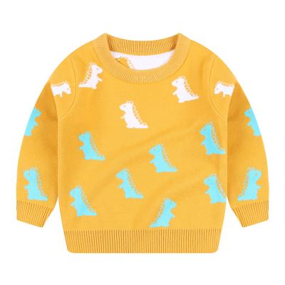 China Yellow O Neck Dinosaur Pattern Popular Anti-Wrinkle Pullover Unisex Long Sleeve Knit Pullovers Sweater For Kids for sale