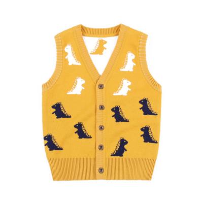 China Custom Korean V-Neck Style Dinosaur Pattern Sleeveless Yellow Button QUICK DRY Plain Bottom Sweater Vest Cardigan For Kids for sale