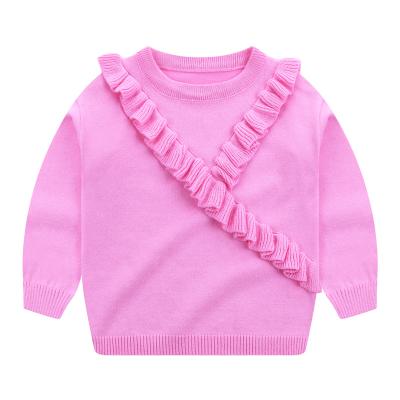 China Autumn Winter Factory Cheap Solid Color White O Neck Sweater Anti-Wrinkle Long Sleeve Lace Up Knitted Baby Crewneck Sweater For Girls for sale