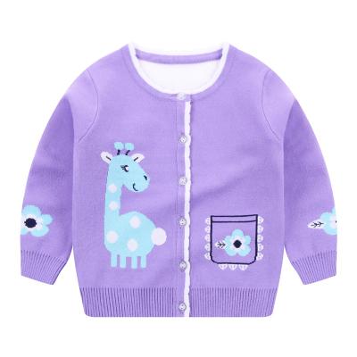 China Autumn Cute Purple Round Neck Anti-wrinkle Spring Long Sleeve Fawn Pattern Sweaters Children Cardigan For Girls for sale