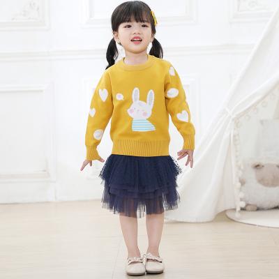 China Autumn Winter Chunky Clothing Cotton O Neck Sweater Anti-wrinkle Long Sleeve Rabbit Pattern Knit Children Girls Sweaters China Factory for sale