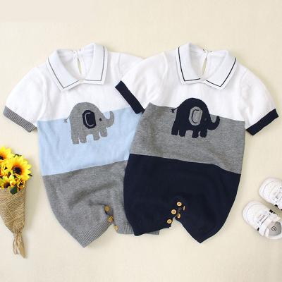 China Wholesales Summer 100% Cotton Anti-pilling Shorts Sleeves Round Down Collar Elephant Animal Kids Clothes Baby Boy Rompers Sweater for sale