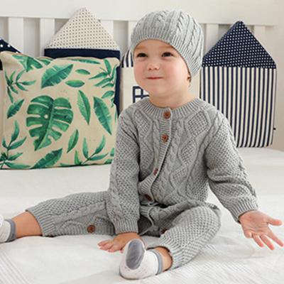 China Anti-pilling 100% Cotton Solid Color Cable Pattern Kids Sweater Overalls Knitted Baby Romper Good Quality Winter Thick Unisex With Hat for sale