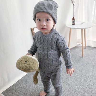 China Factory Cheap Unisex Round Sweater Anti Shrink Neck Solid Color Knit Chunky Warm Cable Pattern Children Baby Sweater Suit For Winter for sale