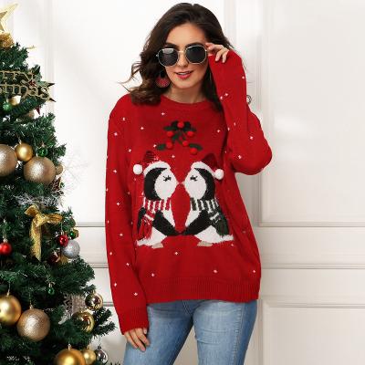 China Autumn Winter Thick Crew Neck Anti-wrinkle Sales Uggly Women Girls Christmas Red Sweater Long Sleeve Warm Penguin Sweater for sale