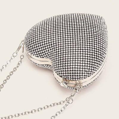 China High Quality Fashion Clutches Evening Clutches Elegant Rhinestone Diamond Love Shape Bag For Wedding With Chain for sale