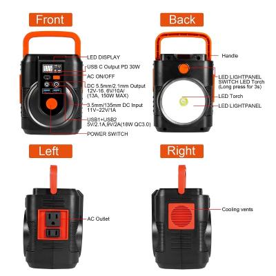 China Estación de energía solar portátil de 100W Batería 110V 220V Generador para camping al aire libre en venta