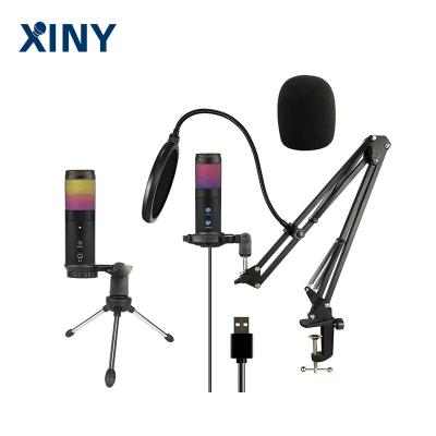 China Xiny Portable Foldable Voice Recording Professional USB Microphone Studio Condenser Microphones with RGB Lighting for sale