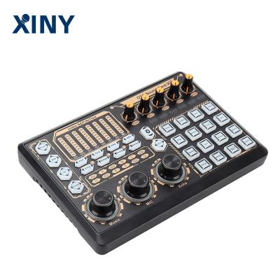 China Adjustable Live Xiny Live Show Sound Card Audio Interface Sound Card and Microphone DJ Audio Mixer for sale