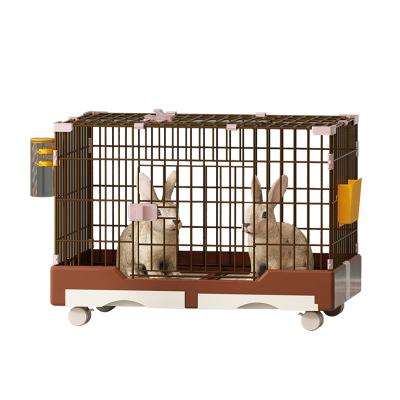 China New Style Extra Large Stocked Thicken Iron Wire Paint Baking Cage For Rabbit Easy To Move With Wheel Drawer Toilet Rabbit Cages For Sale for sale