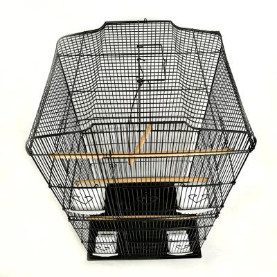 China Stocked High Quality Multilayer Metal Black Bird Cage Large Parrot Cage With Bracket for sale