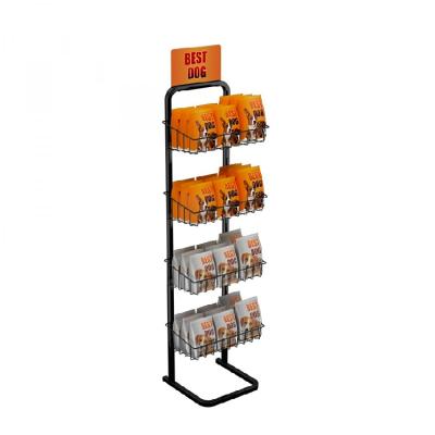 China Corrosion Protection Floor Standing Cabinet Rack With Wheels Salon Metal Rack Promotional Pet Food Display Stand Metal for sale