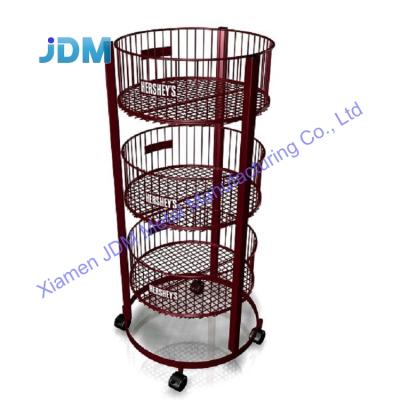 China Floor Bulk Mobile Goods Rack Retail Store POP Metal Wire Rolling Promotion Table for sale