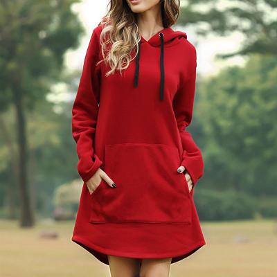 China Anti-wrinkle hot sales casual hoodie women dress high quality women's hoodie solid color women's hoodie dress sweatshirt dress for sale