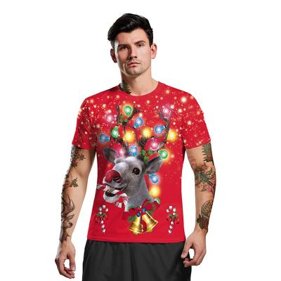 China Custom Men's Anti-Shrink Around The Elks Christmas T-shirt Loose Printed Men's T-shirt Graphics Full Neck Wholesale for sale