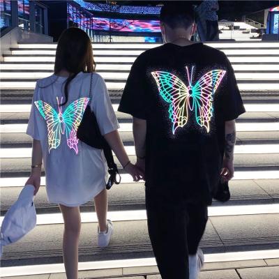 China Anti-pilling OEM custom made good quality unisex custom t-shirt with reflective rainbow print for sale