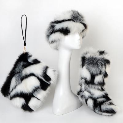 China 2020 fashion trend new sheer or rainbow fur boots and matching headbands pinch set for women for sale