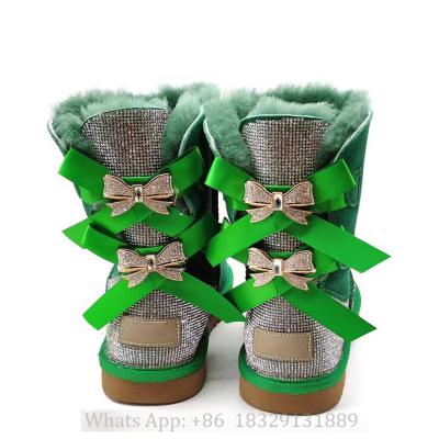 China Wholesale Fashion Trend Women Kids Sheepskin Ladies Winter Snow Ribbon Fur Boots With Bows 2022 Snow Boots for sale