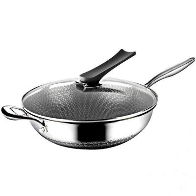 China Viable Hybrid Wok Pan Non Stick 13.4 Inch Stainless Steel Woks and Chinese Stir Fry Pans Wok with Honeycomb Coating for sale