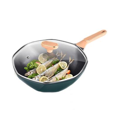 China Hot Selling Viable Die Cast Aluminum Nonstick Wok Pan Frying Pan With Glass Lid Aluminum Cookware Set for sale