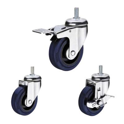 China swivel & Rigid High Quality Medium Duty Elastic Rubber Plastic Core Threaded Stem 100 Mm Diameter 100 Kg Load Caster Wheels for sale